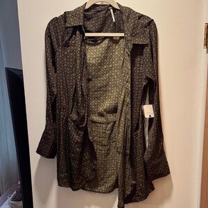 Free People Dark Green Patterned Blazer